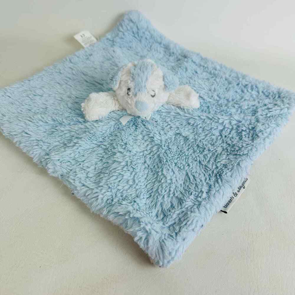 Blankets & Beyond Lovey Blue Whiteβ Puppy Dog Soft Sherpa Security Blanket 14"